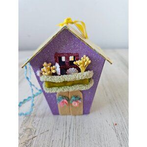 Katherine's collection mini cardboard purple glitter birdhouse village unique sp